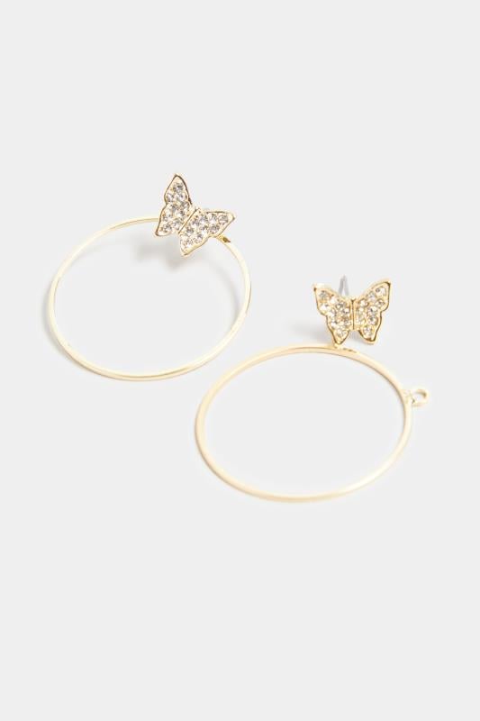 Evans Yours Gold Tone Diamante Butterfly Hoop Earrings