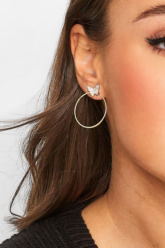 evans Yours Gold Tone Diamante Butterfly Hoop Earrings