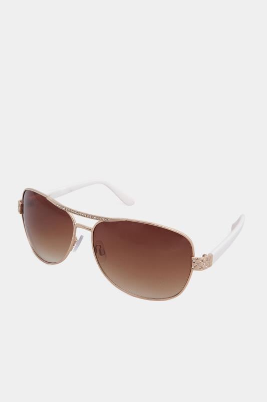 Evans Yours Gold Tone Diamante Detail Aviator Sunglasses