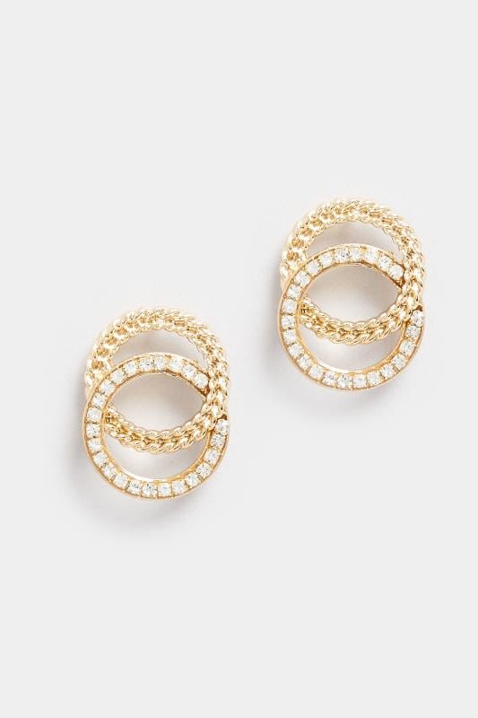 Evans Yours Gold Tone Diamante Double Twisted Circle Earrings