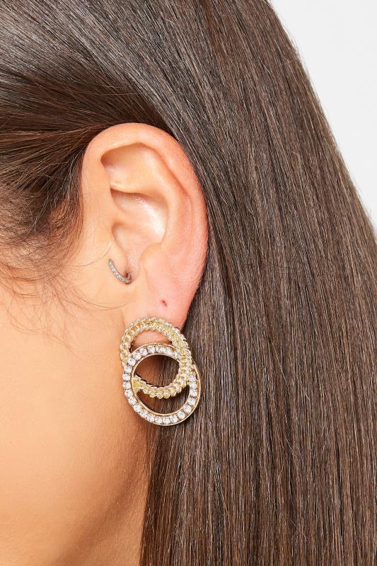 evans Yours Gold Tone Diamante Double Twisted Circle Earrings