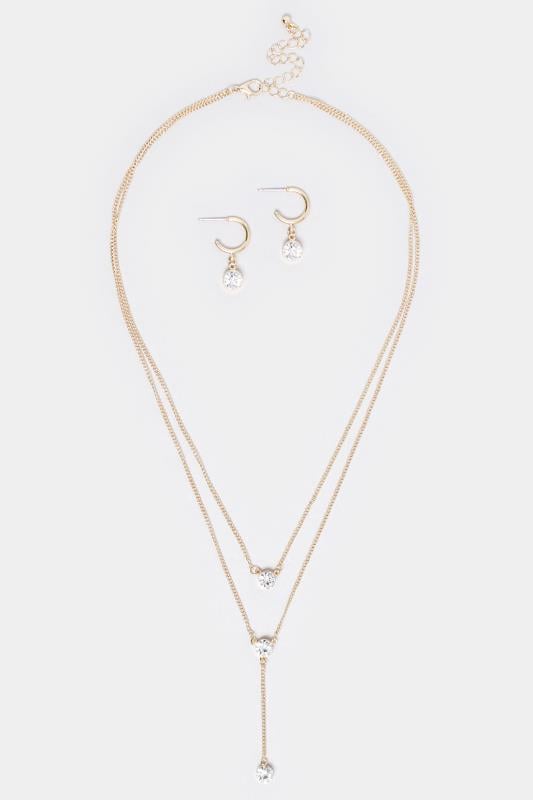 Evans Yours Gold Tone Diamante Drop Layered Jewellery Set