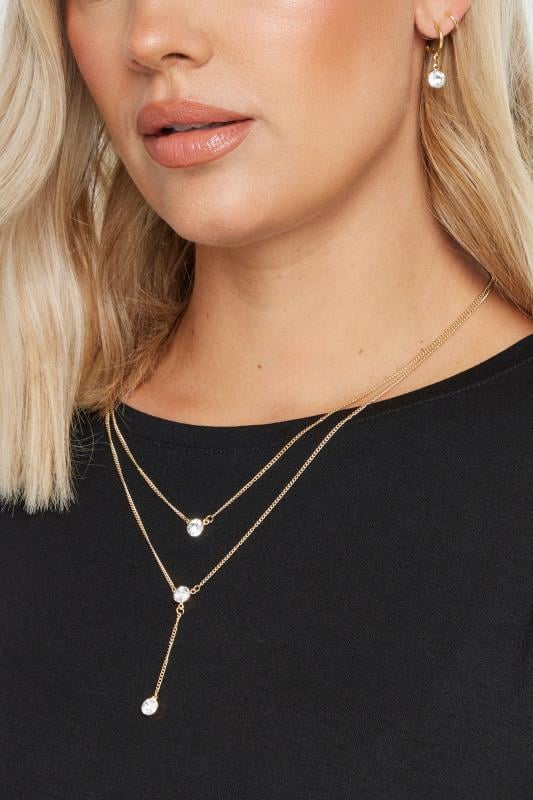 evans Yours Gold Tone Diamante Drop Layered Jewellery Set