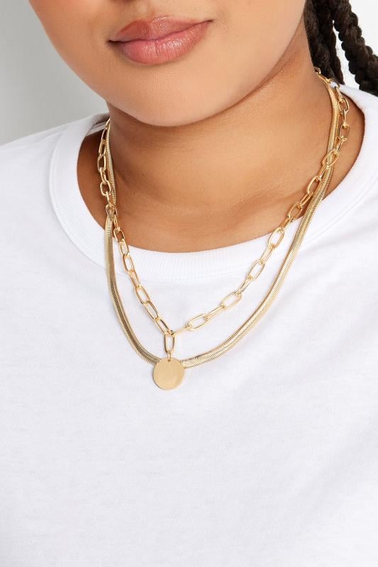 evans Yours Gold Tone Disc Pendant Layered Necklace