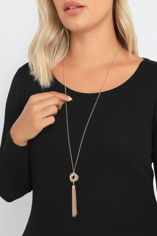 evans Yours Gold Tone Knot Tassel Longline Necklace
