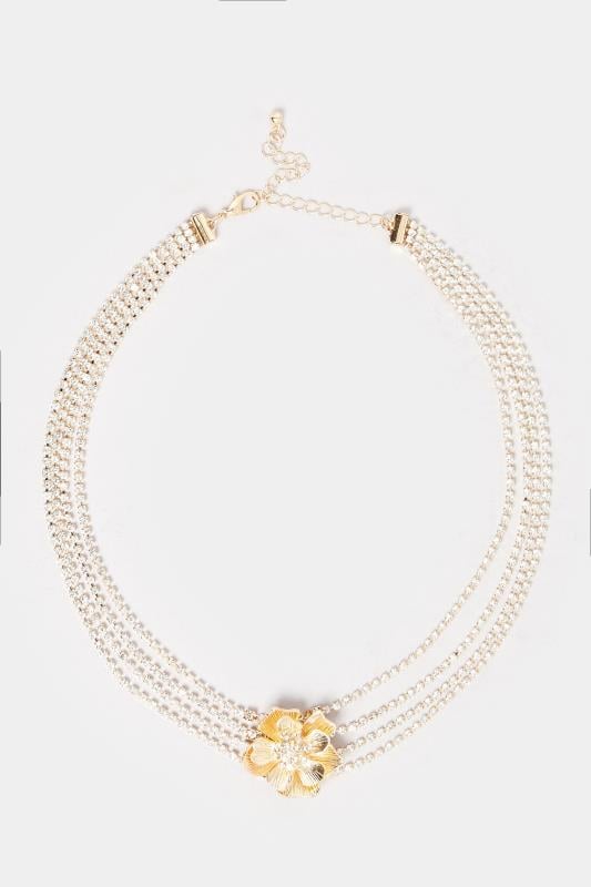 Evans Yours Gold Tone Layered Diamante Flower Choker Necklace
