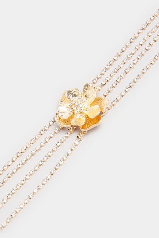 Evans Yours Gold Tone Layered Diamante Flower Choker Necklace