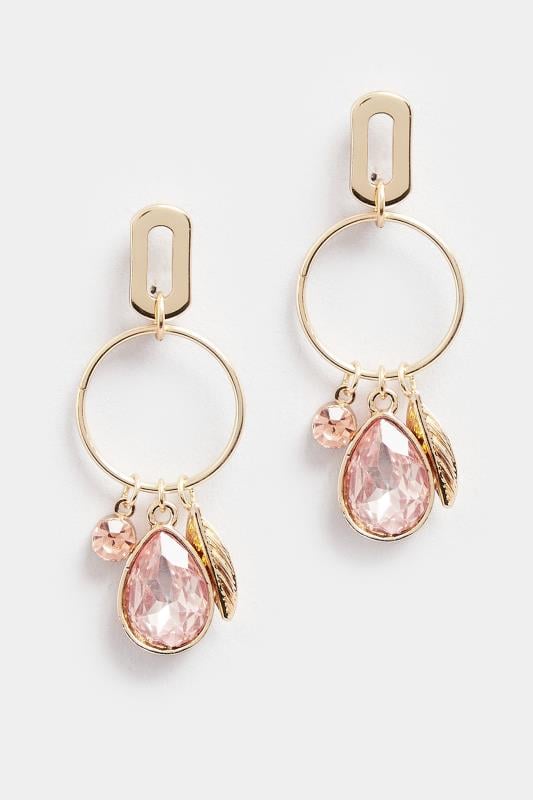 Evans Yours Gold Tone Leaf & Diamante Charm Drop Earrings