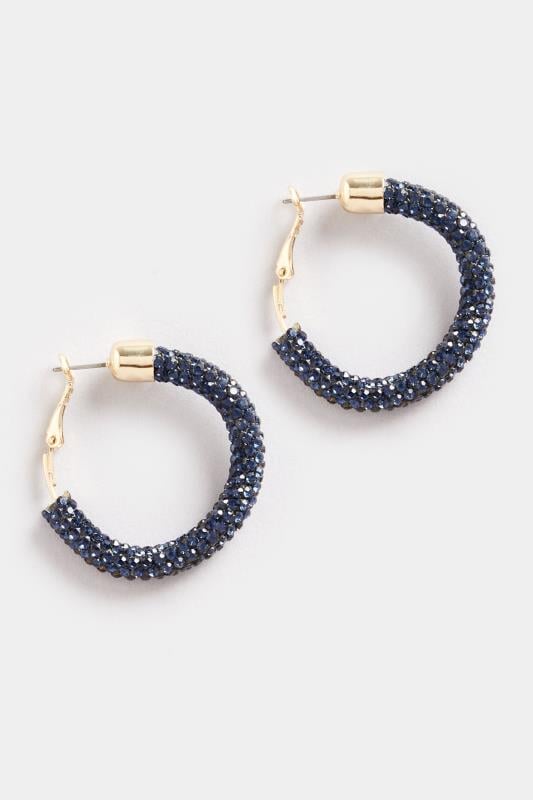 Evans Yours Gold Tone Navy Blue Diamante Hoop Earrings