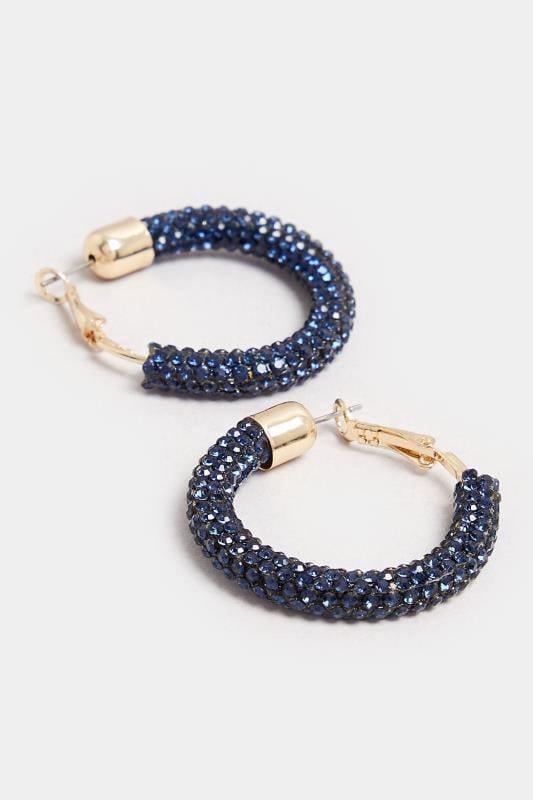 Evans Yours Gold Tone Navy Blue Diamante Hoop Earrings