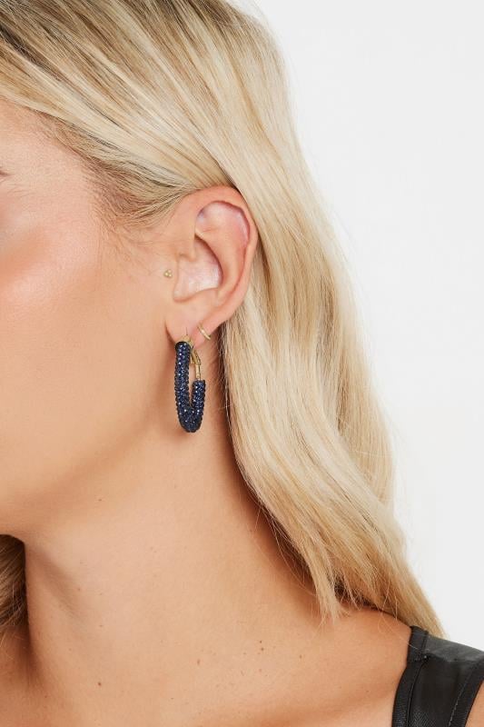 evans Yours Gold Tone Navy Blue Diamante Hoop Earrings