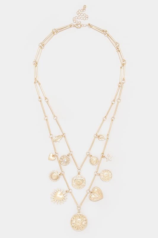 Evans Yours Gold Tone Pendant Charm Layered Chain Necklace