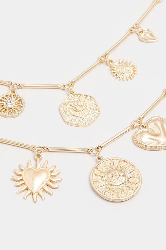 Evans Yours Gold Tone Pendant Charm Layered Chain Necklace