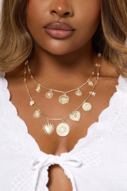 evans Yours Gold Tone Pendant Charm Layered Chain Necklace