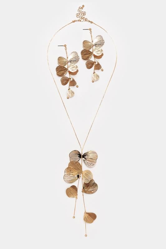 Evans Yours Gold Tone Petal Necklace And Earring Set