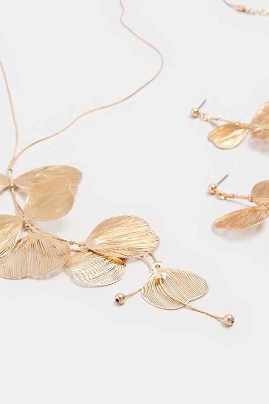 Evans Yours Gold Tone Petal Necklace And Earring Set