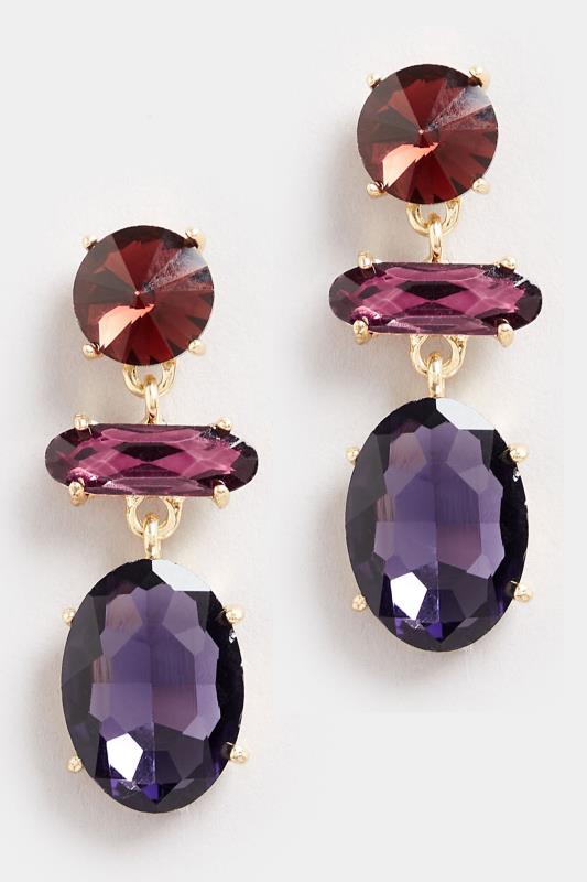 Evans Yours Gold Tone Purple Diamante Statement Earrings