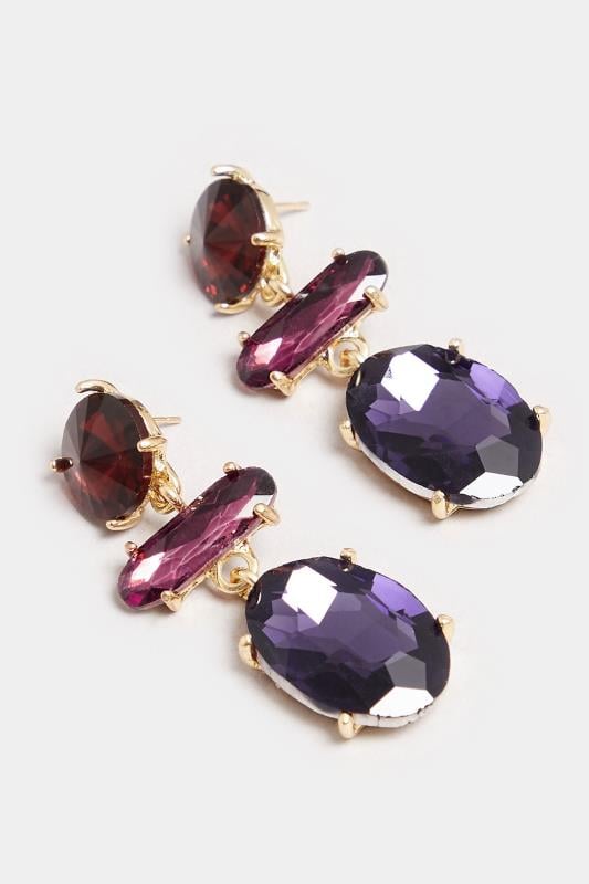Evans Yours Gold Tone Purple Diamante Statement Earrings