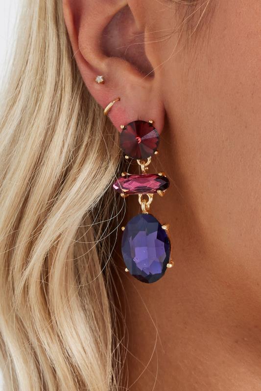 evans Yours Gold Tone Purple Diamante Statement Earrings