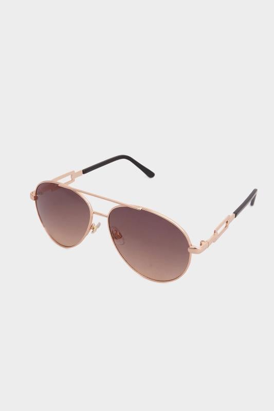 Evans Yours Gold Tone Rectangle Arm Aviator Sunglasses