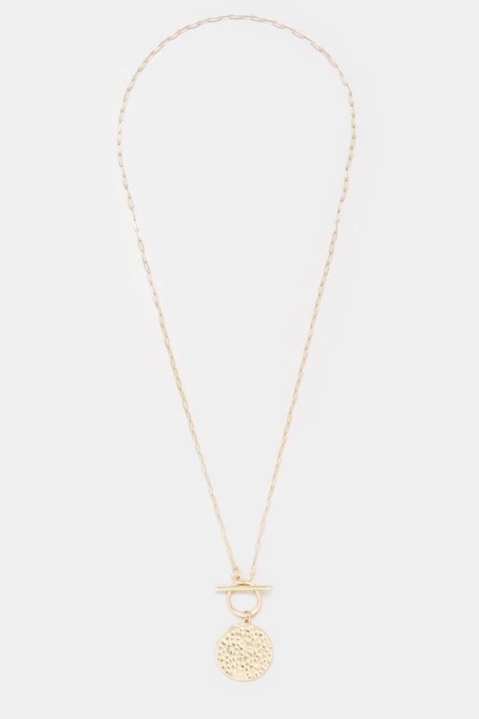 Evans Yours Gold Tone Textured Circle Long Necklace