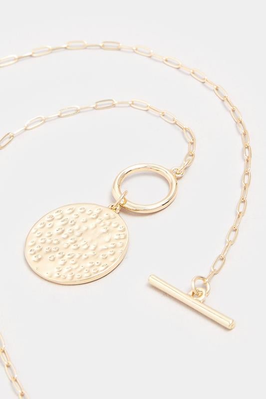 Evans Yours Gold Tone Textured Circle Long Necklace