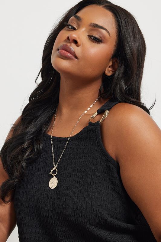 evans Yours Gold Tone Textured Circle Long Necklace
