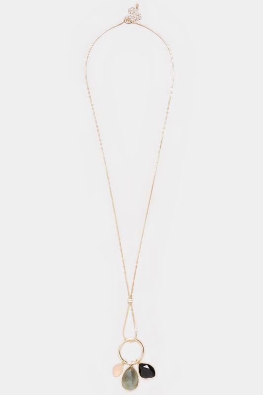 Evans Yours Gold Tone Triple Gemstone Pendant Long Necklace