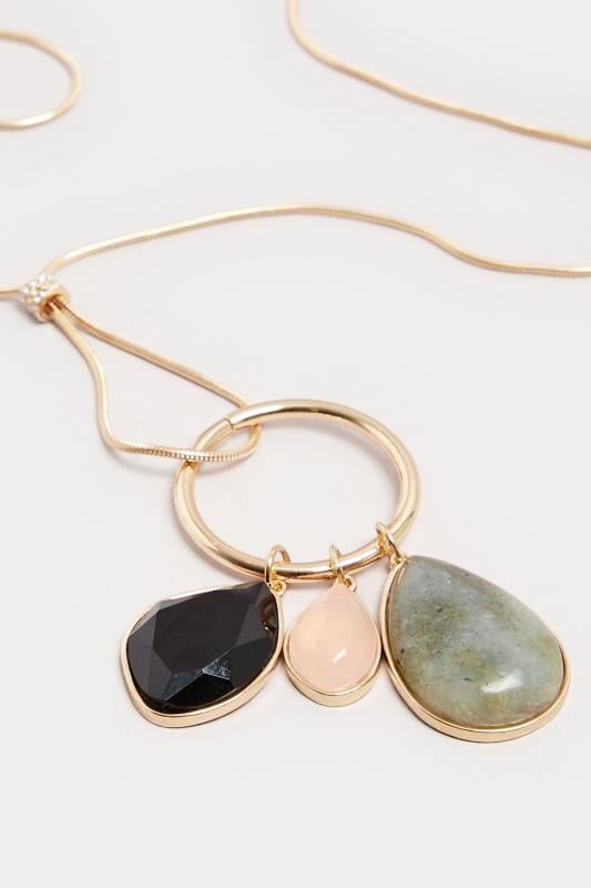 Evans Yours Gold Tone Triple Gemstone Pendant Long Necklace