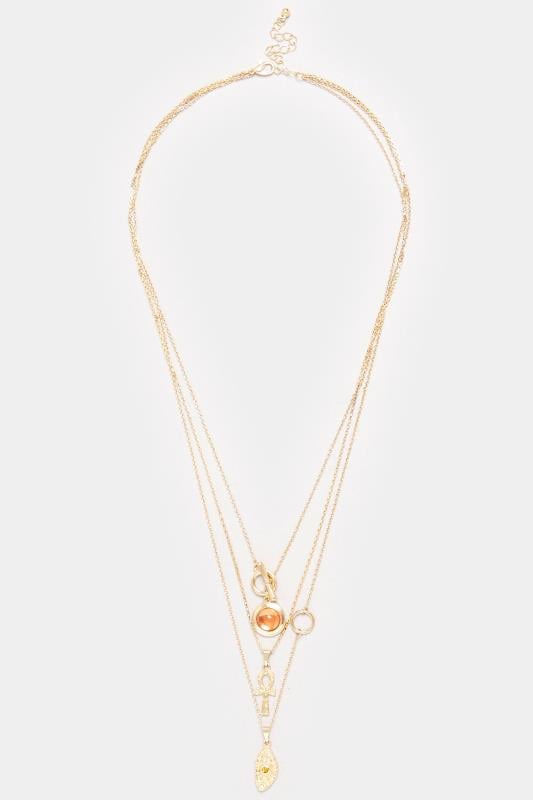 Evans Yours Gold Tone Triple Layer Amber Gem Necklace