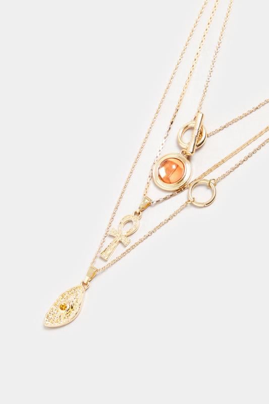Evans Yours Gold Tone Triple Layer Amber Gem Necklace