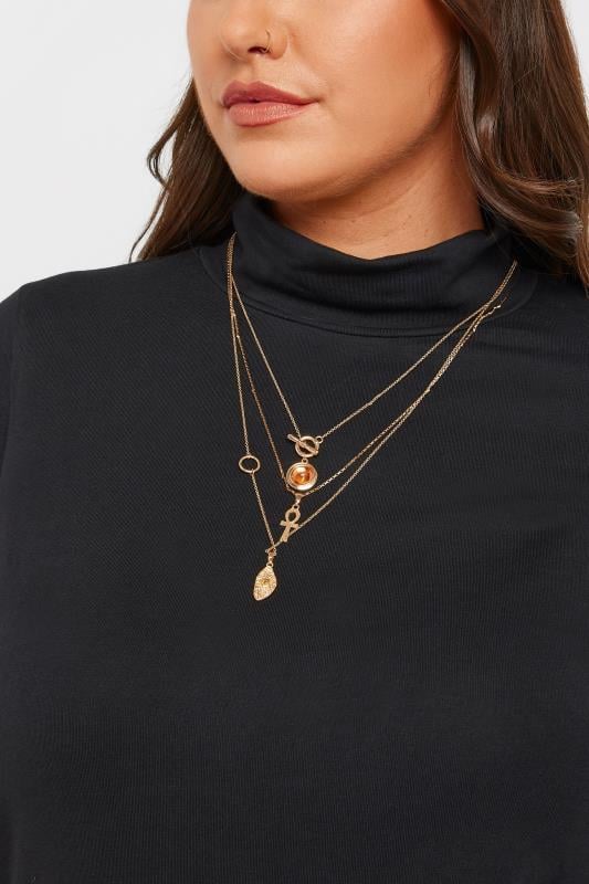 evans Yours Gold Tone Triple Layer Amber Gem Necklace