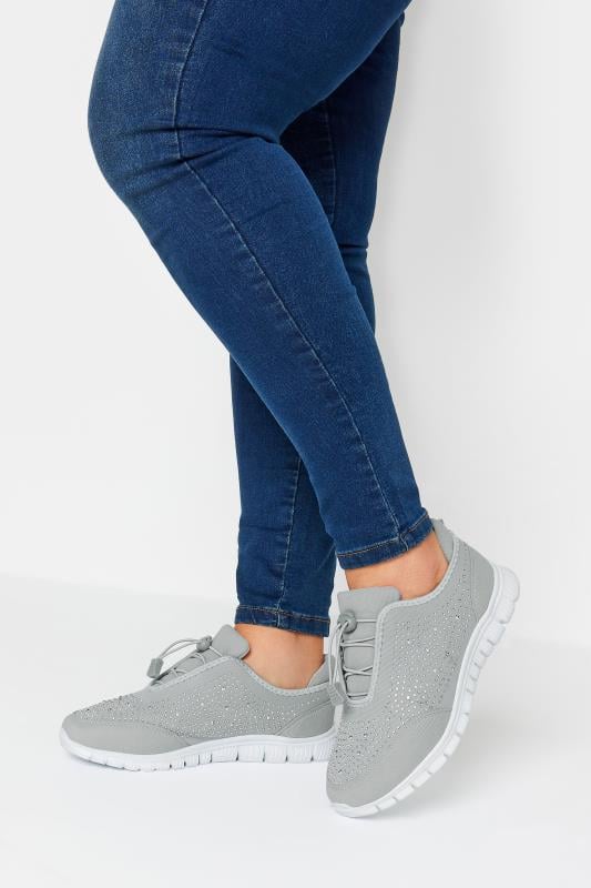 evans Yours Grey Embellished Trainers In Wide E Fit & Extra Wide EEE Fit