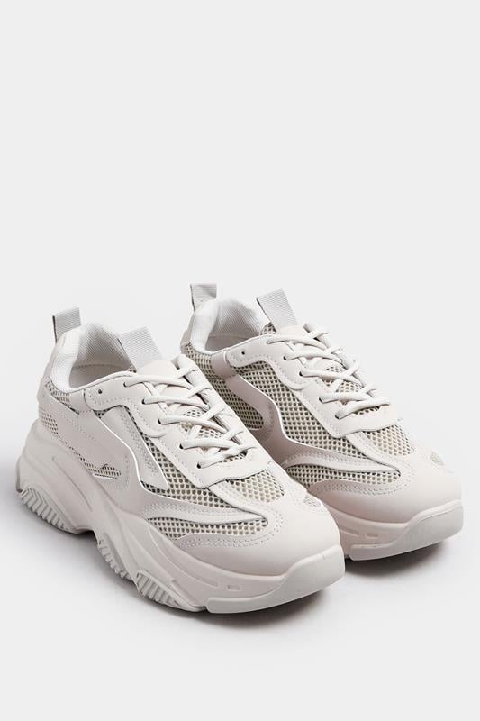 Evans Yours Light Grey Chunky Lace Up Trainers In Standard Fit