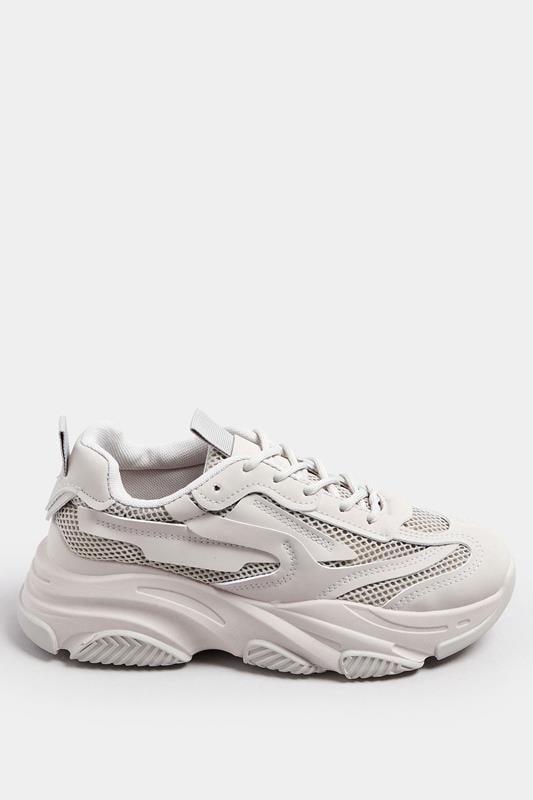 Evans Yours Light Grey Chunky Lace Up Trainers In Standard Fit