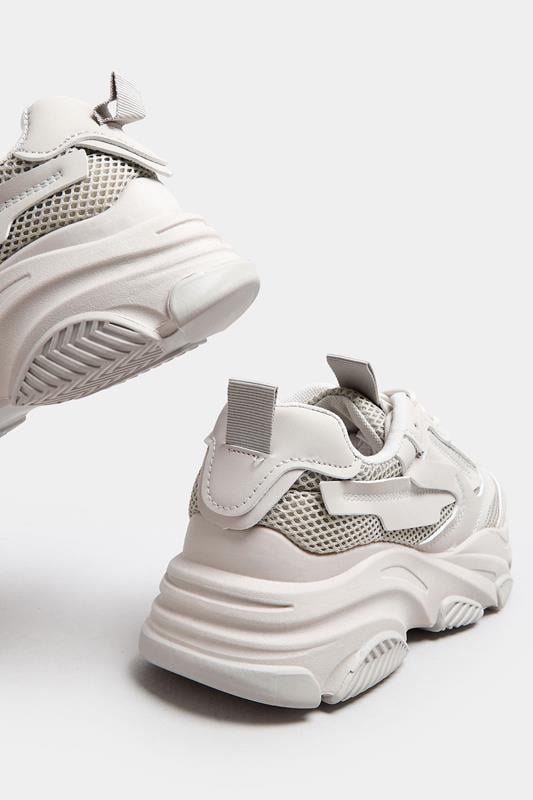 Evans Yours Light Grey Chunky Lace Up Trainers In Standard Fit