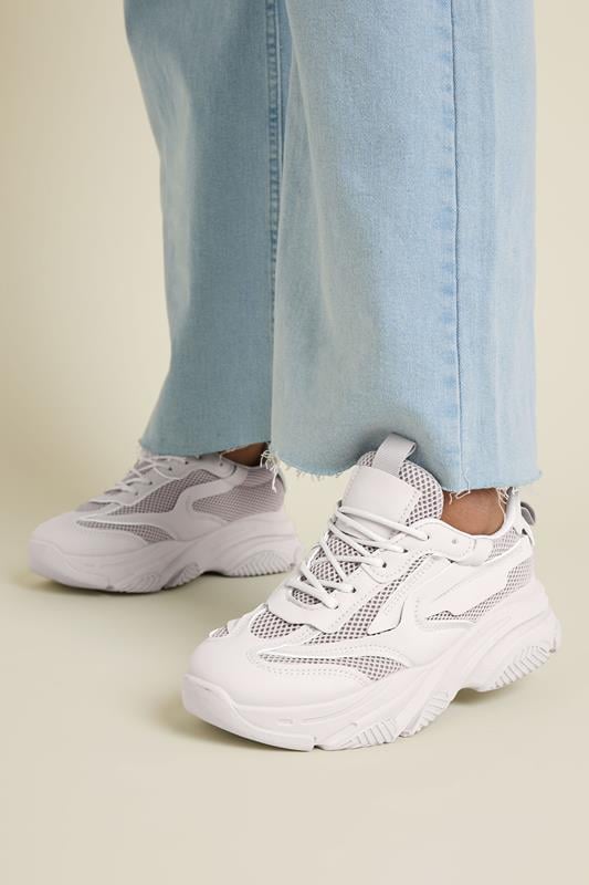 evans Yours Light Grey Chunky Lace Up Trainers In Standard Fit