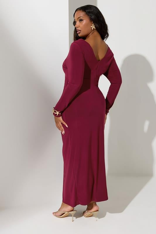 Evans YOURS LONDON Curve Berry Red Knot Front Maxi Dress