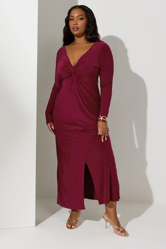 evans YOURS LONDON Curve Berry Red Knot Front Maxi Dress