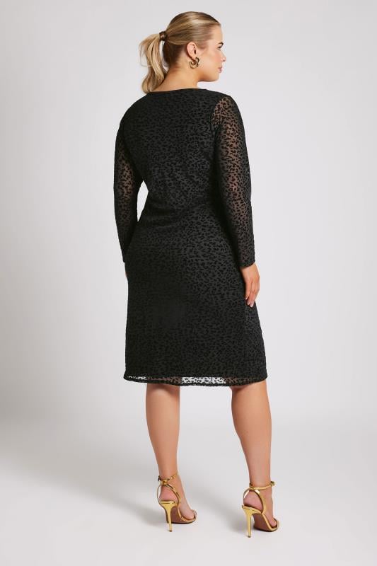 Evans YOURS LONDON Curve Black Animal Flocked Mesh Midi Dress