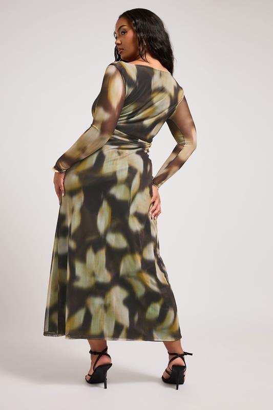 Evans YOURS LONDON Curve Black Blurred Abstract Print Mesh Maxi Dress