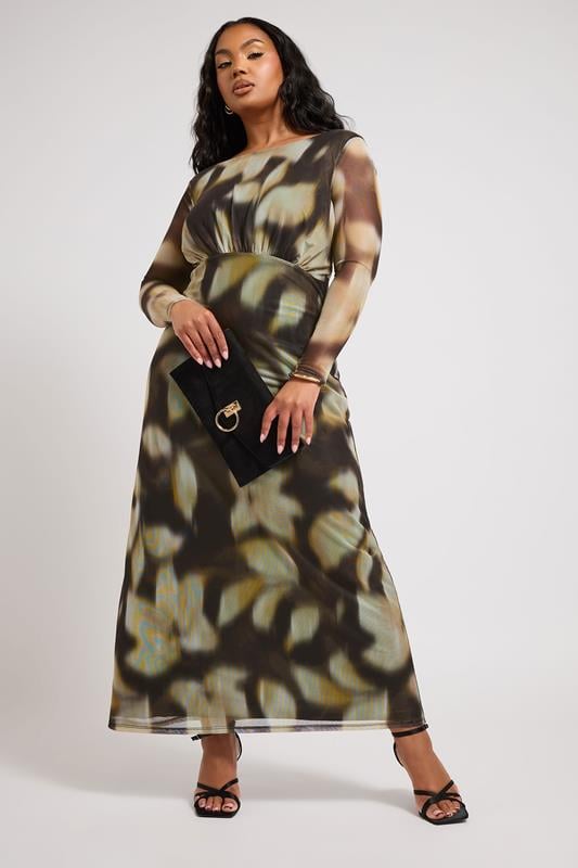 evans YOURS LONDON Curve Black Blurred Abstract Print Mesh Maxi Dress