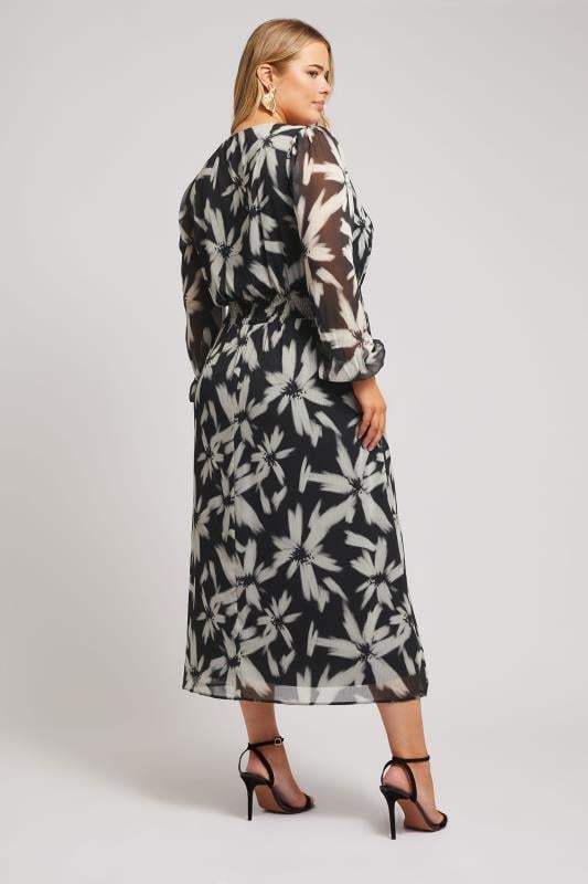Evans YOURS LONDON Curve Black Blurred Floral Print Maxi Wrap Dress