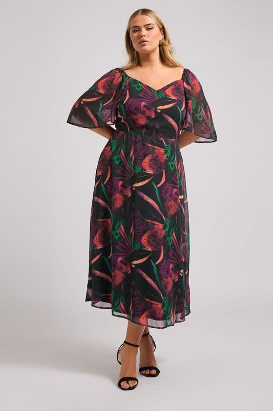 Evans YOURS LONDON Curve Black Butterfly Print Midaxi Dress