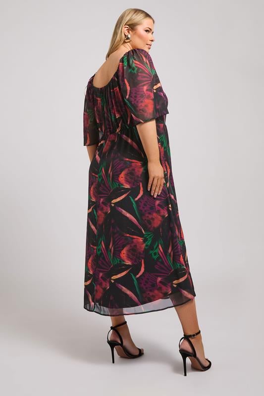 Evans YOURS LONDON Curve Black Butterfly Print Midaxi Dress