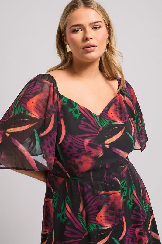 Evans YOURS LONDON Curve Black Butterfly Print Midaxi Dress