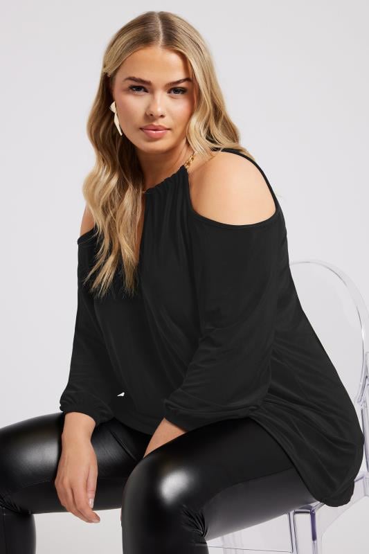Evans YOURS LONDON Curve Black Chain Detail Cold Shoulder Top
