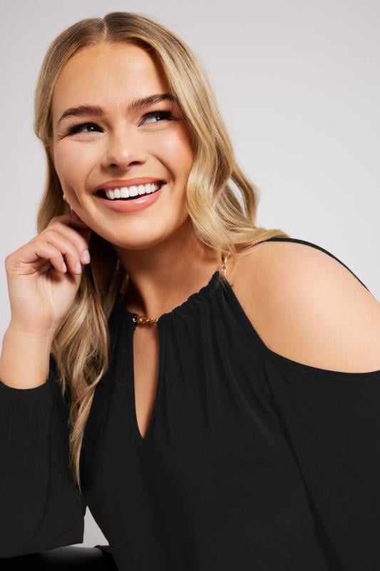 Evans YOURS LONDON Curve Black Chain Detail Cold Shoulder Top