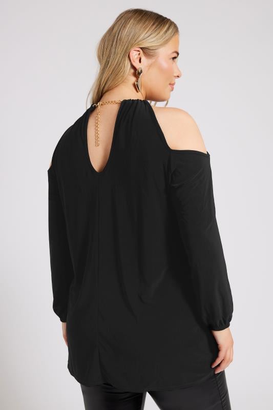 Evans YOURS LONDON Curve Black Chain Detail Cold Shoulder Top