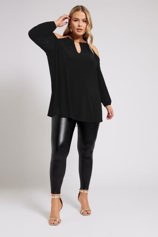 evans YOURS LONDON Curve Black Chain Detail Cold Shoulder Top